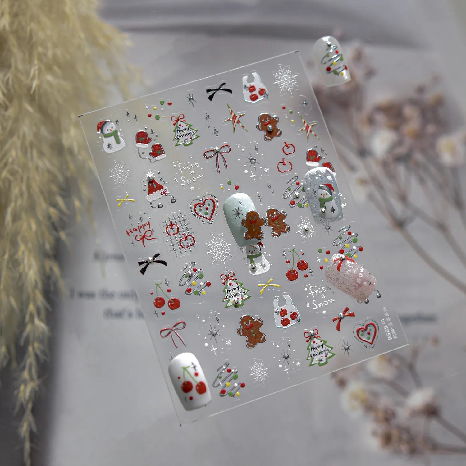 Cute Christmas Nail Stickers | Silver Chrome Gingerbread & Snowman Decals 5256