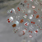 Cute Christmas Nail Stickers | Silver Chrome Gingerbread & Snowman Decals 5256