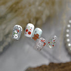 Cute Christmas Nail Stickers | Silver Chrome Gingerbread & Snowman Decals 5256
