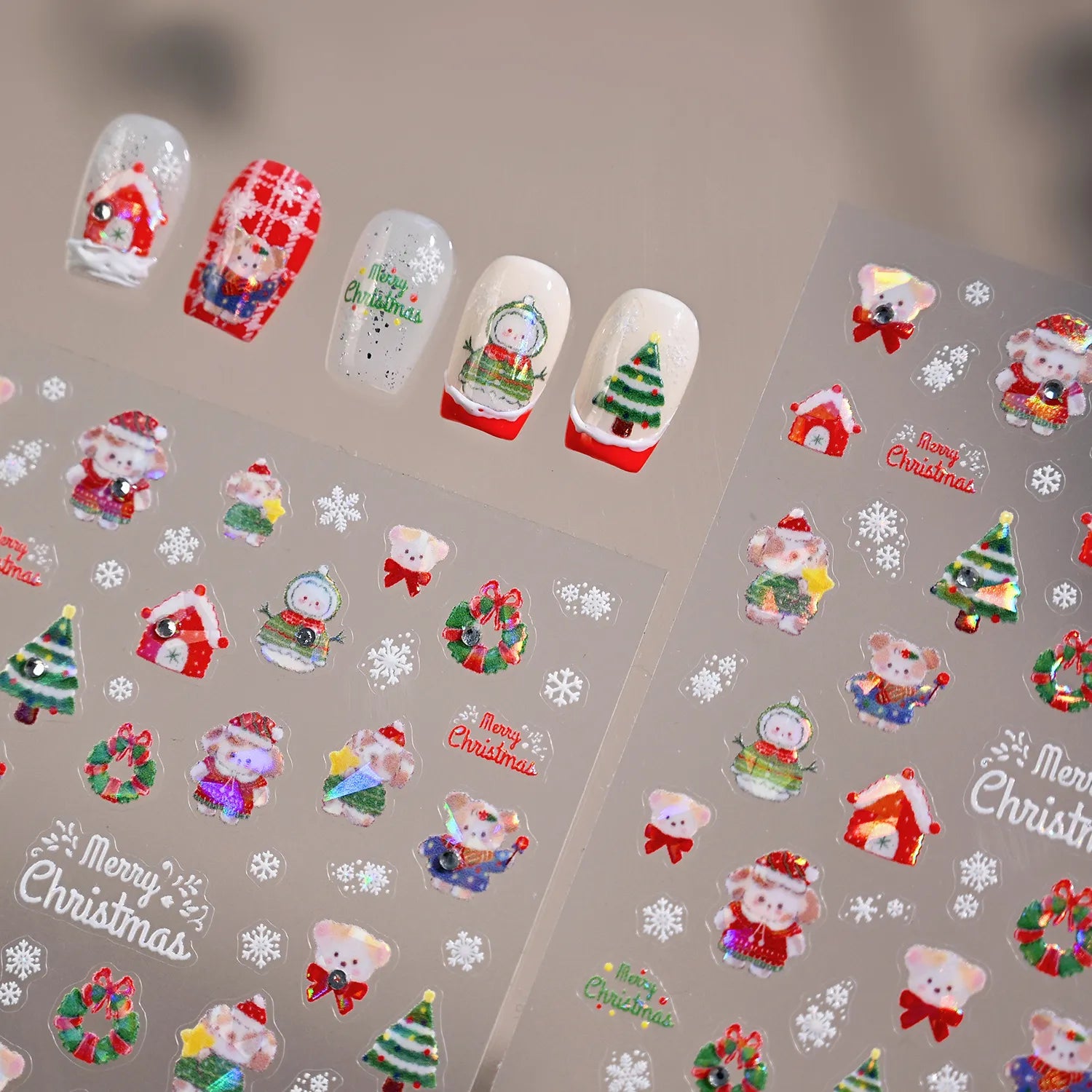 Cute Christmas Nail Stickers | Xmas Tree Bear Gingerbread House Decals TL290