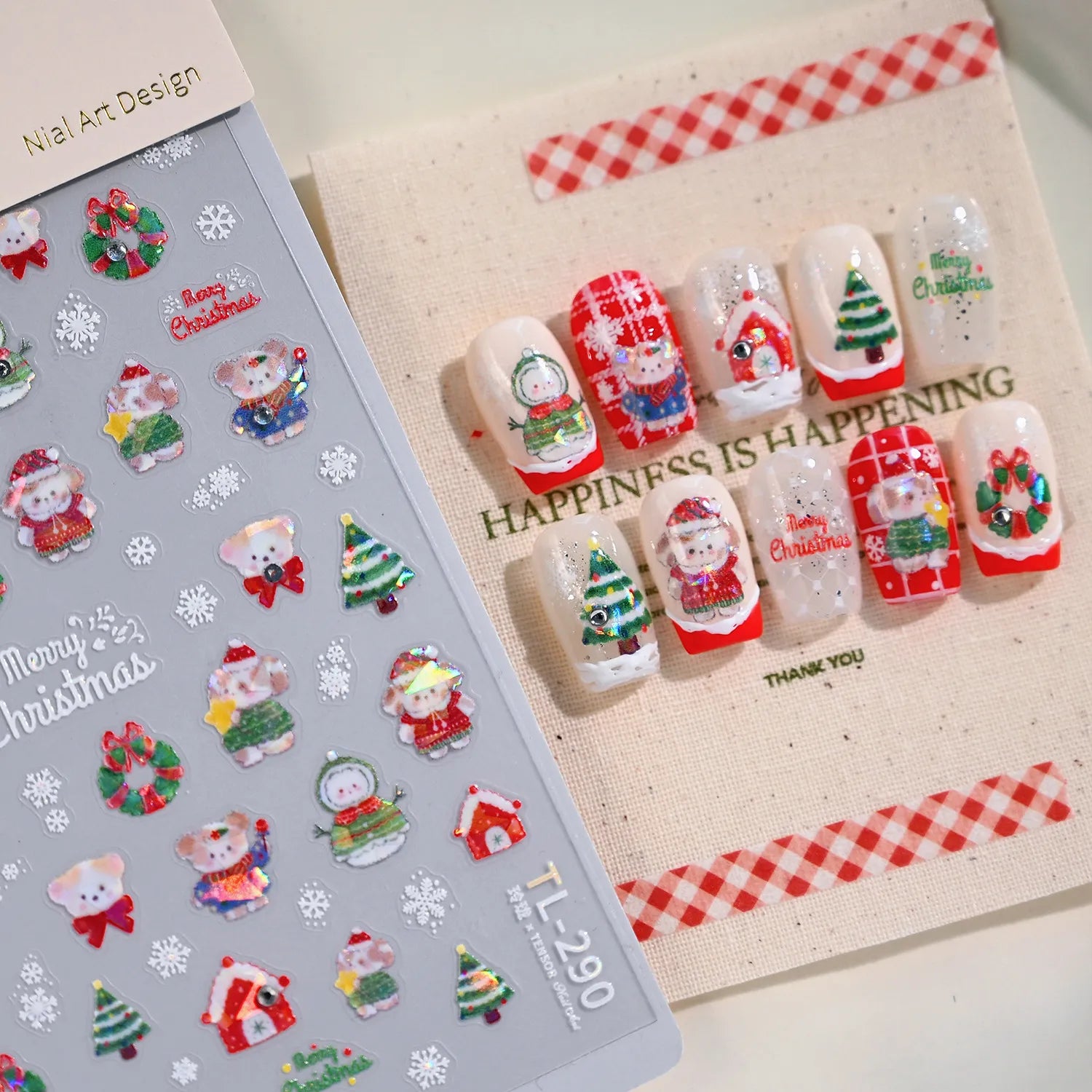 Cute Christmas Nail Stickers | Xmas Tree Bear Gingerbread House Decals TL290