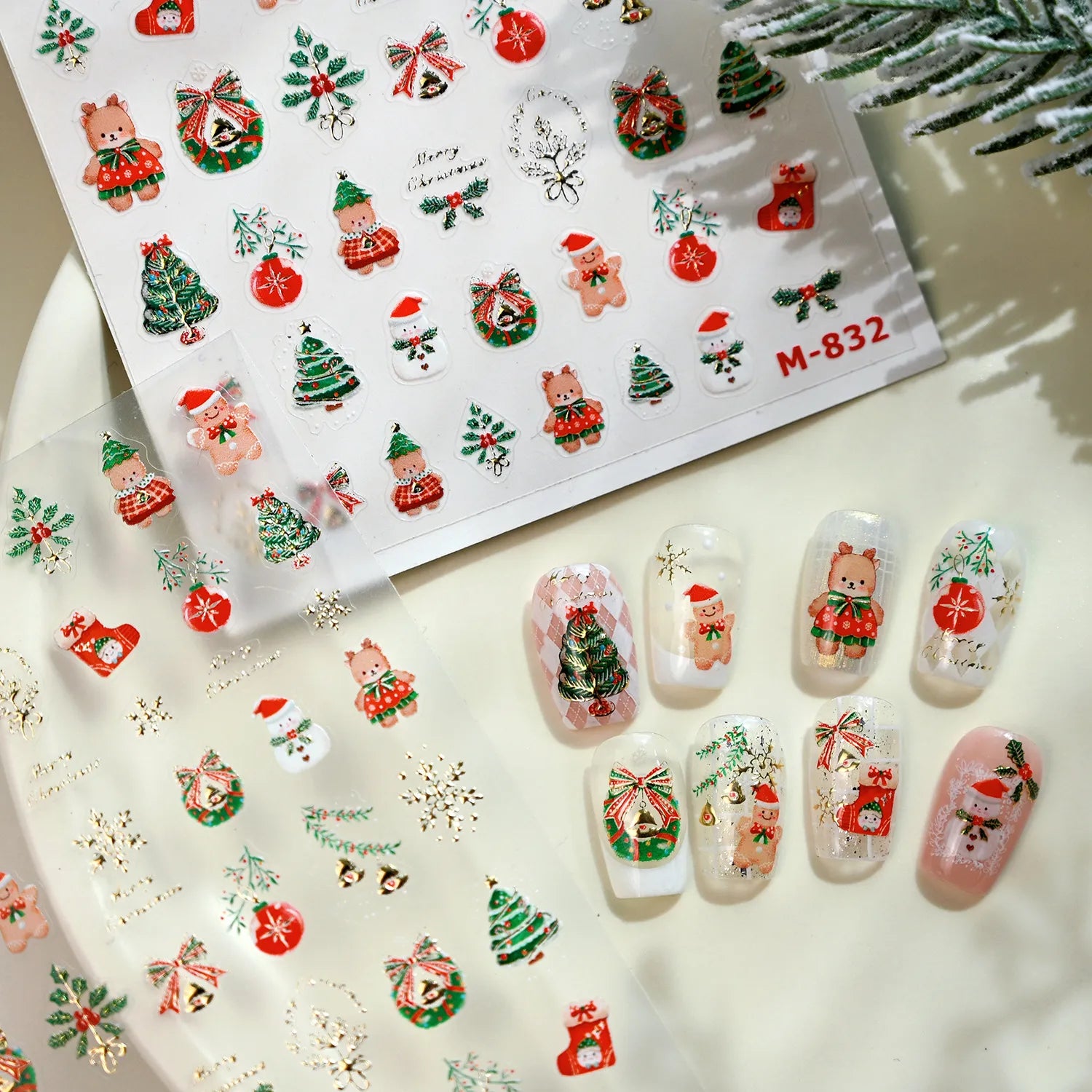 Cute Christmas Nail Stickers | Xmas Tree Gingerbread Man Decals M832