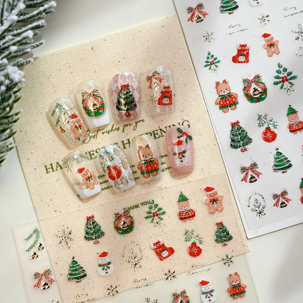 Cute Christmas Nail Stickers | Xmas Tree Gingerbread Man Decals M832