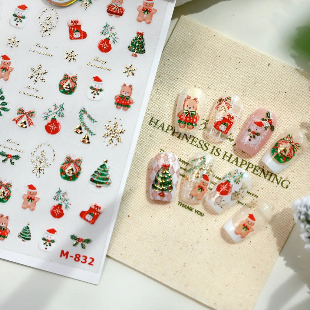 Cute Christmas Nail Stickers | Xmas Tree Gingerbread Man Decals M832