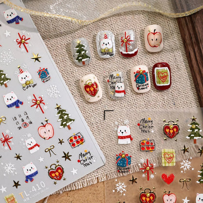 Cute Christmas Present Nail Stickers | Bear Snowflake Holiday Nail Decals TL410
