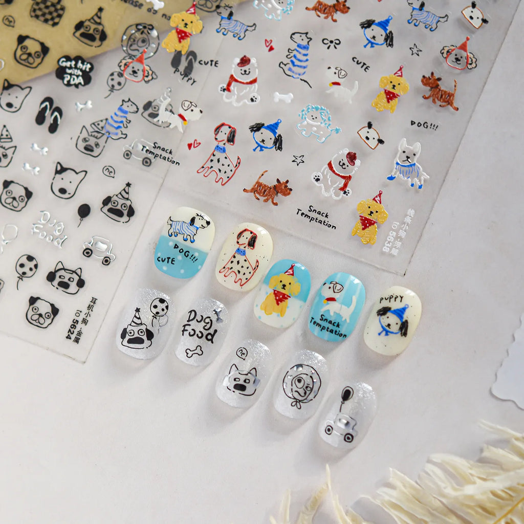 Cute Dog & Puppy Nail Art Stickers - Kawaii DIY Doodle Decals