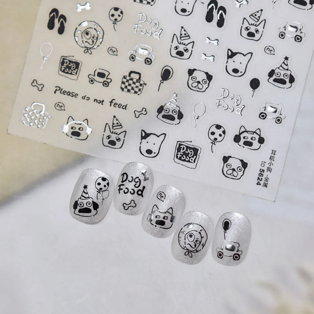 Cute Dog & Puppy Nail Art Stickers - Kawaii DIY Doodle Decals