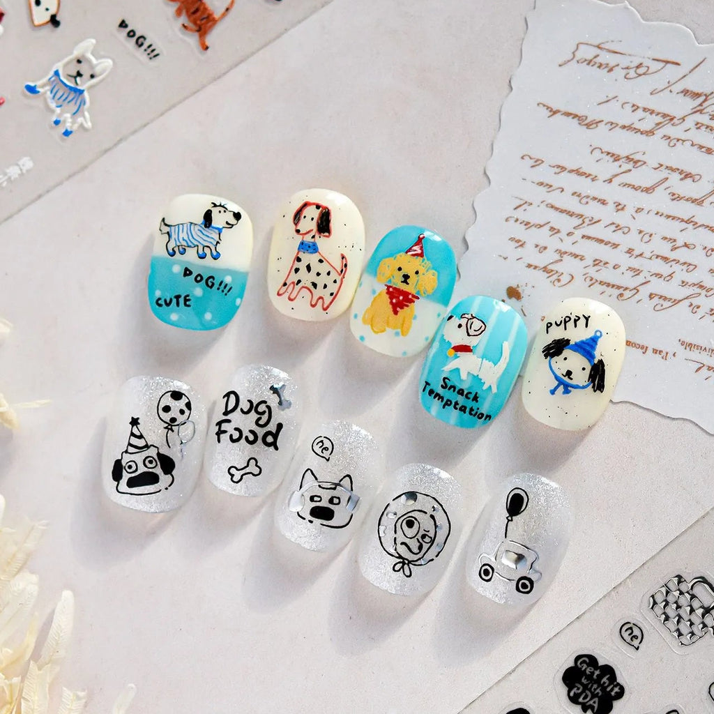 Cute Dog & Puppy Nail Art Stickers - Kawaii DIY Doodle Decals