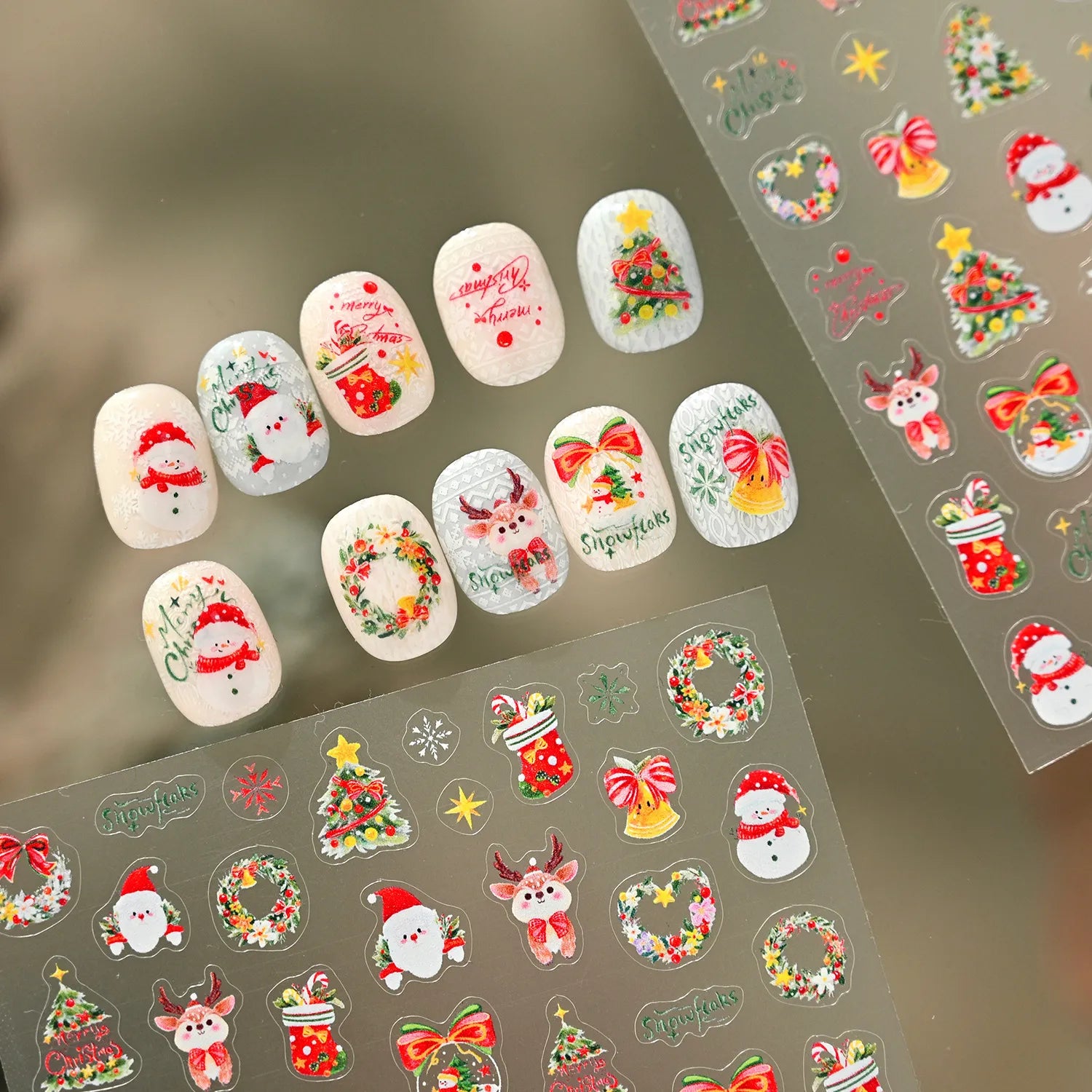 Cute Gingerbread Christmas Nail Stickers - Xmas Deer Tree Snowman Holiday Decals 