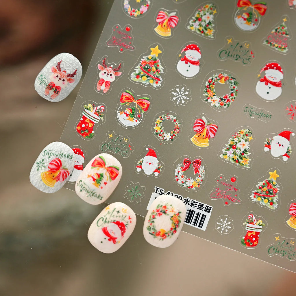 Cute Gingerbread Christmas Nail Stickers - Xmas Deer Tree Snowman Holiday Decals 