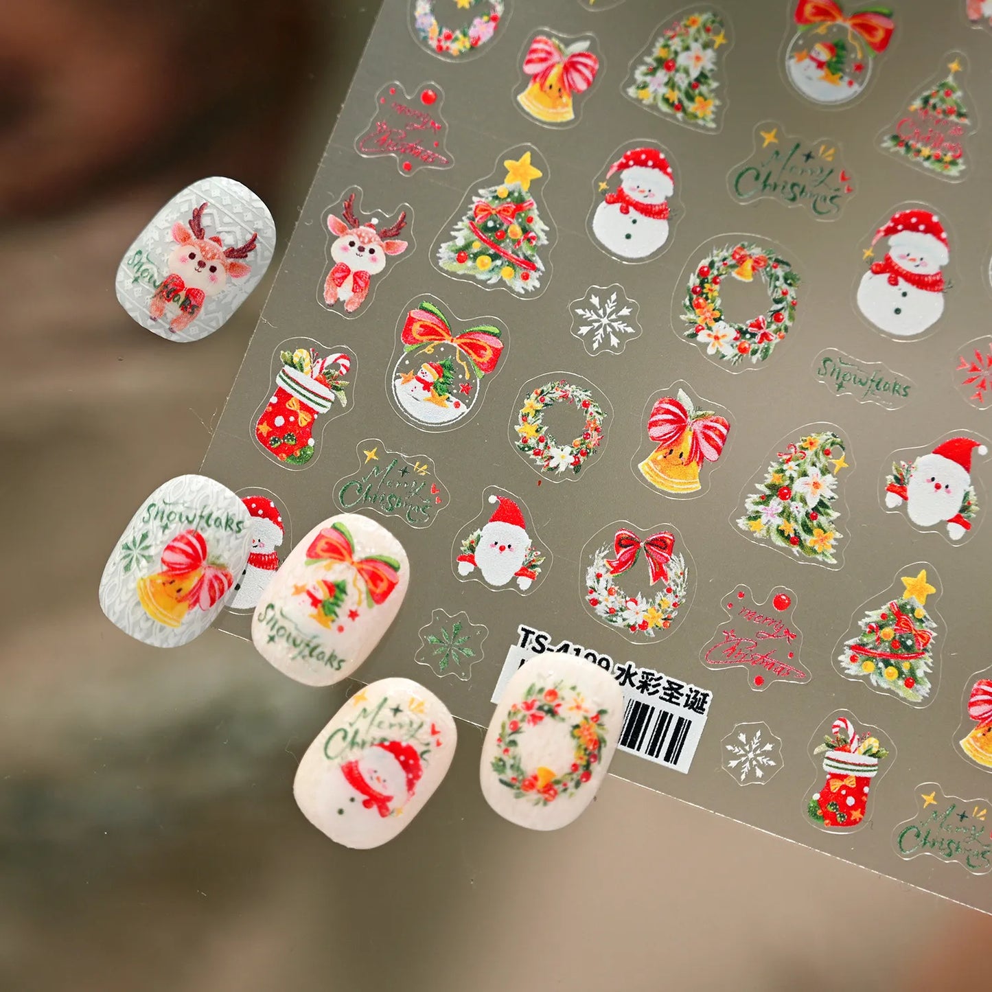 Cute Gingerbread Christmas Nail Stickers - Xmas Deer Tree Snowman Holiday Decals 