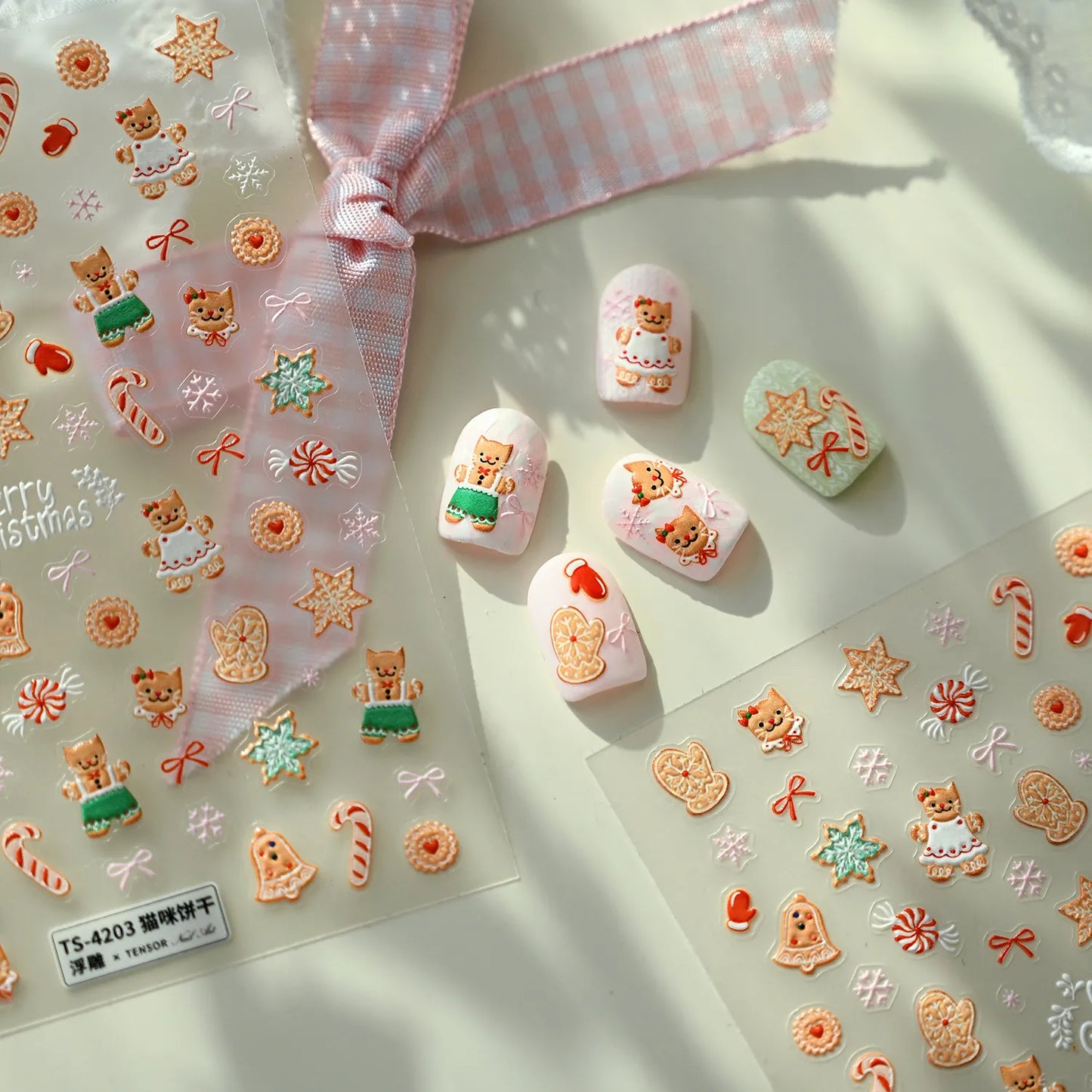 Cute Gingerbread Christmas Nail Stickers - Xmas Deer Tree Snowman Holiday Decals 