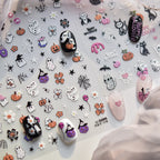 Cute Halloween 3D Nail Stickers - Spooky Cat, Ghost & Pumpkin Nail Art Decals