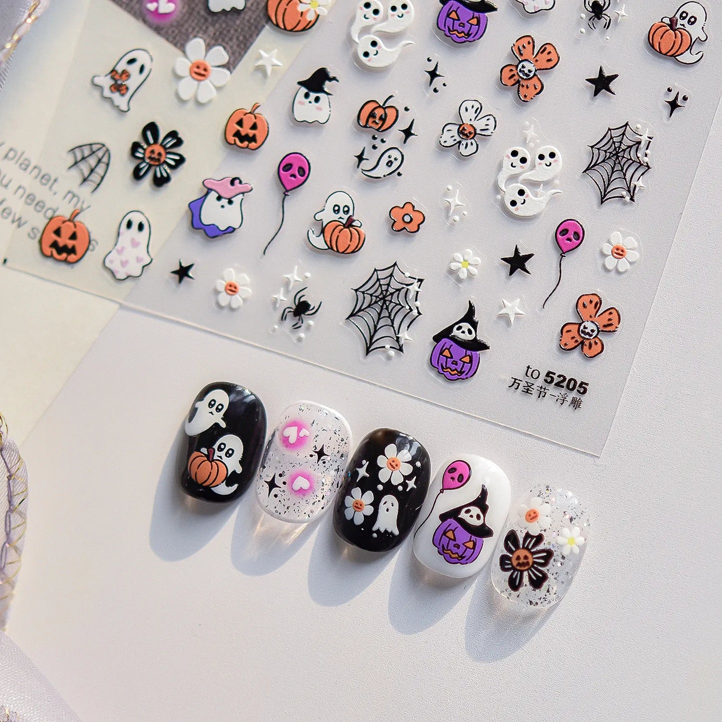 Cute Halloween 3D Nail Stickers - Spooky Cat, Ghost & Pumpkin Nail Art Decals