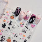 Cute Halloween 3D Nail Stickers - Spooky Cat, Ghost & Pumpkin Nail Art Decals