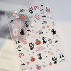 Cute Halloween 3D Nail Stickers - Spooky Cat, Ghost & Pumpkin Nail Art Decals