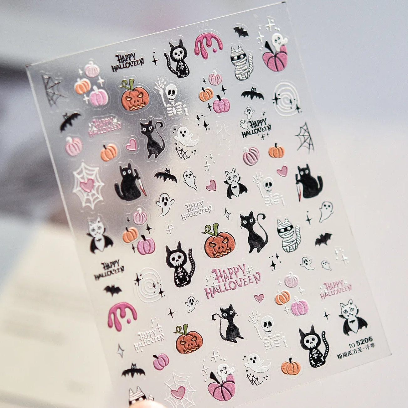 Cute Halloween 3D Nail Stickers - Spooky Cat, Ghost & Pumpkin Nail Art Decals