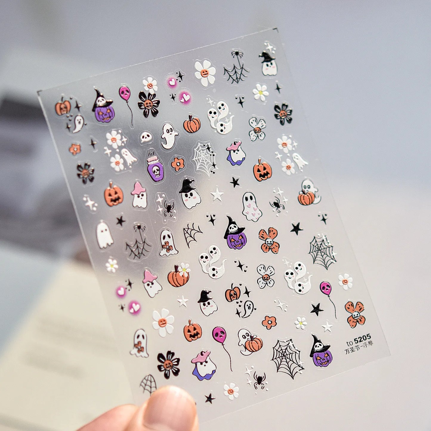 Cute Halloween 3D Nail Stickers - Spooky Cat, Ghost & Pumpkin Nail Art Decals