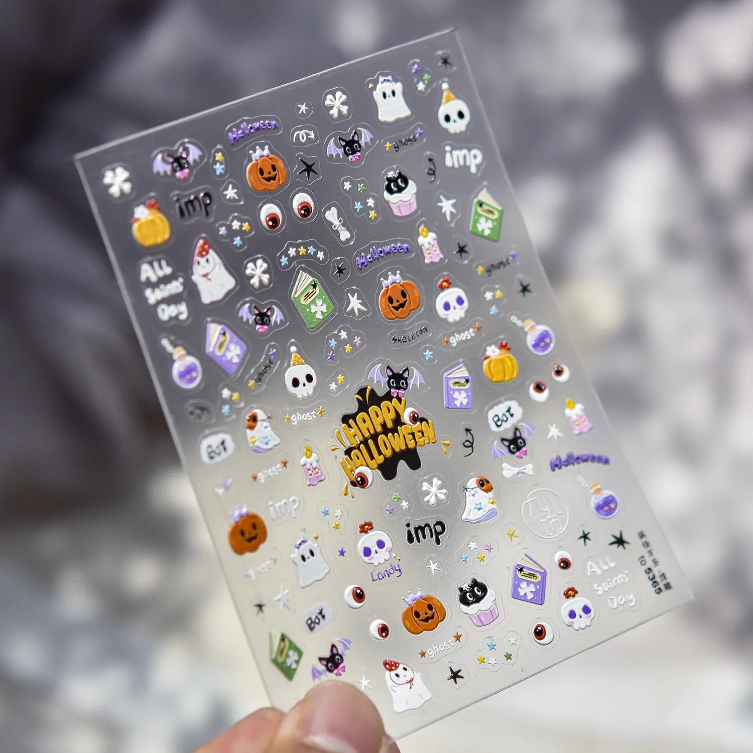 Cute Halloween Nail Stickers - Pumpkin Ghost Bat Skull Decals for Spooky Fun 5365