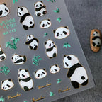 Cute Panda Nail Art Stickers 3D Adhesive Slider Panda Bamboo Sticker Decals MN242