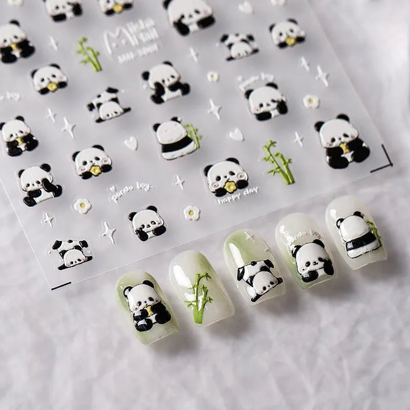 Cute Panda Nail Art Stickers Animal Adhesive Embossed Sticker Decals MN299