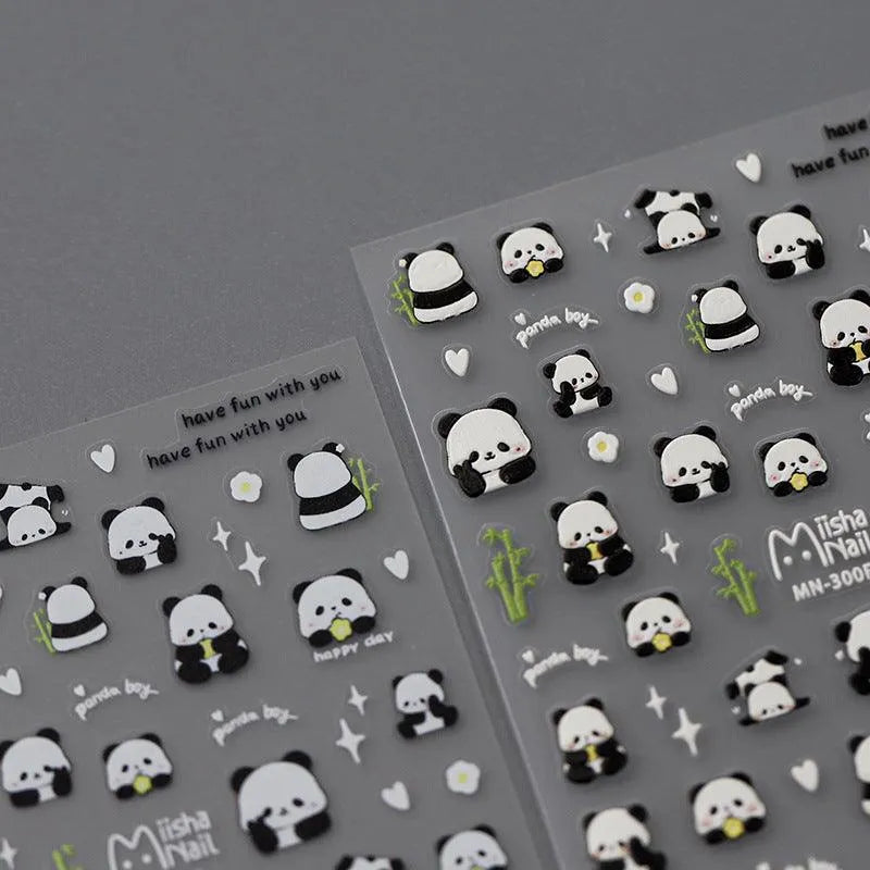 Cute Panda Nail Art Stickers Animal Adhesive Embossed Sticker Decals MN299