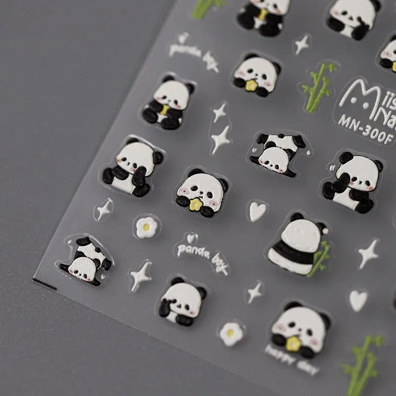 Cute Panda Nail Art Stickers Animal Adhesive Embossed Sticker Decals MN299