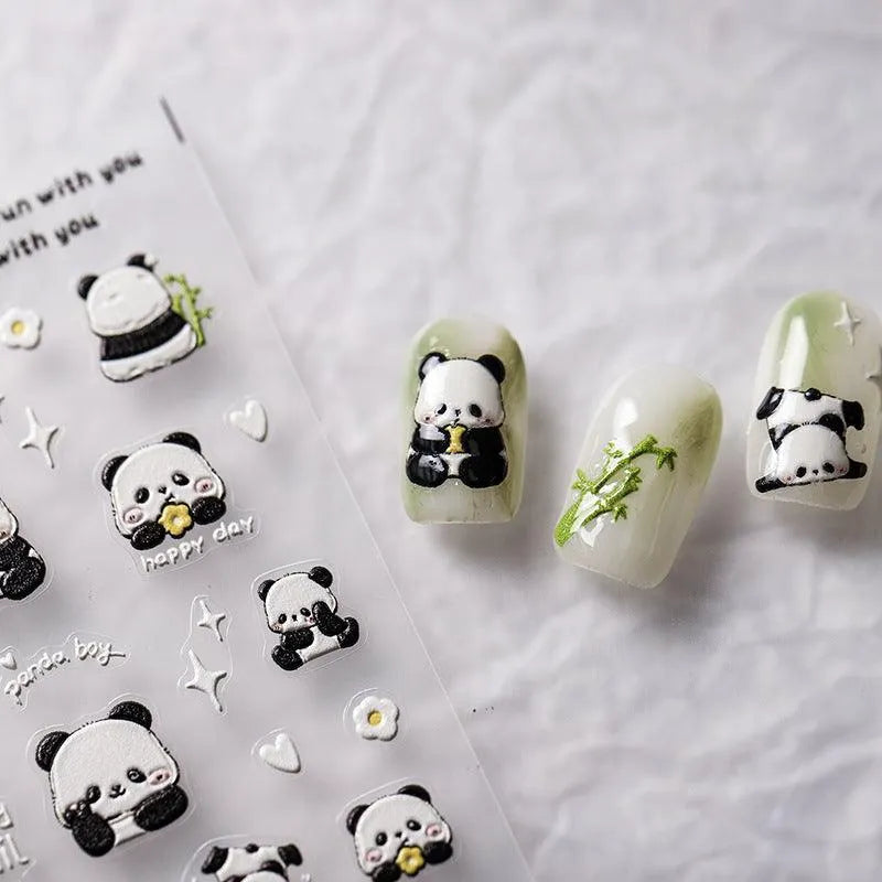 Cute Panda Nail Art Stickers Animal Adhesive Embossed Sticker Decals MN299