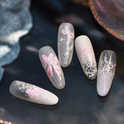 Cute Pink Bow Nail Stickers - Girly Ribbon Nail Art Decals M1174