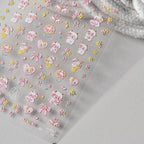Cute Sheep Nail Art Stickers Adhesive Embossed Pink Flower Sticker Decals to3607
