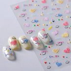Cute Smile Face & Scribble Heart Nail Stickers Decals 3800
