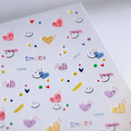 Cute Smile Face & Scribble Heart Nail Stickers Decals 3800