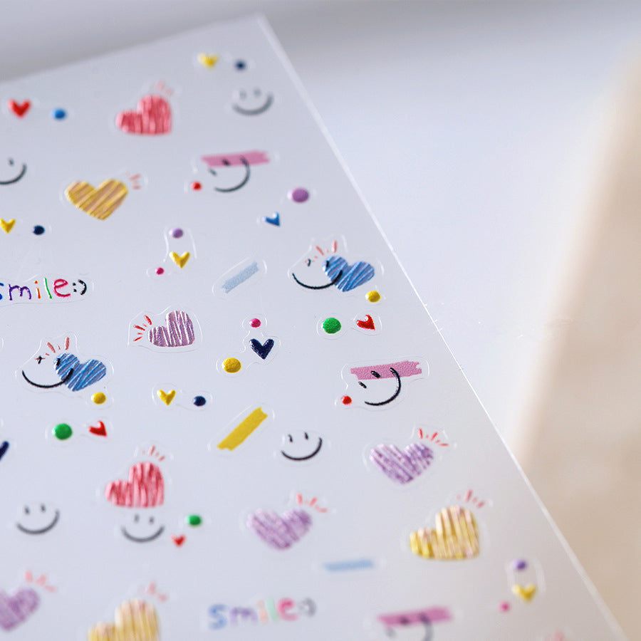 Cute Smile Face & Scribble Heart Nail Stickers Decals 3800