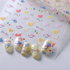 Cute Smile Face & Scribble Heart Nail Stickers Decals 3800