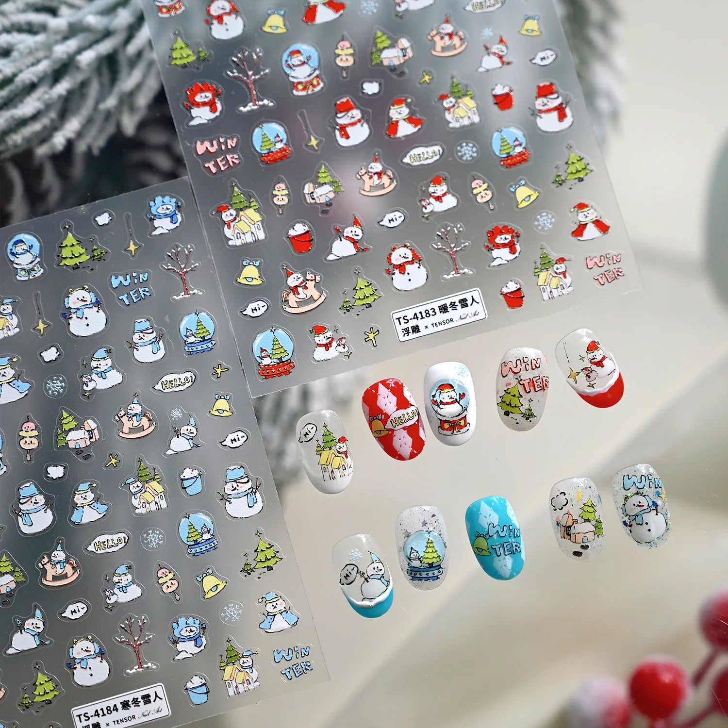 Cute Snowman & Christmas Tree Nail Stickers TS4183