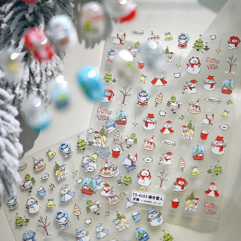 Cute Snowman & Christmas Tree Nail Stickers TS4183