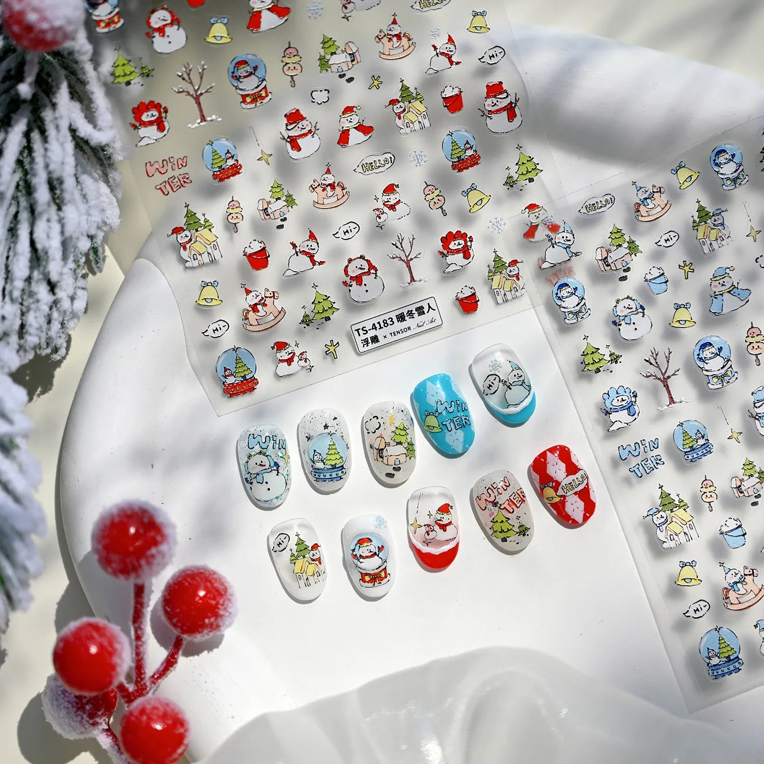 Cute Snowman & Christmas Tree Nail Stickers TS4183