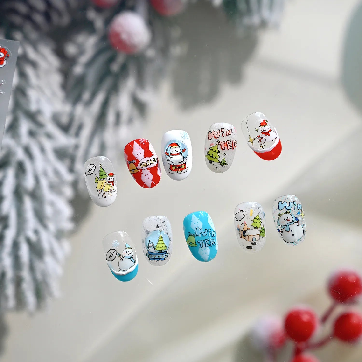Cute Snowman & Christmas Tree Nail Stickers TS4183