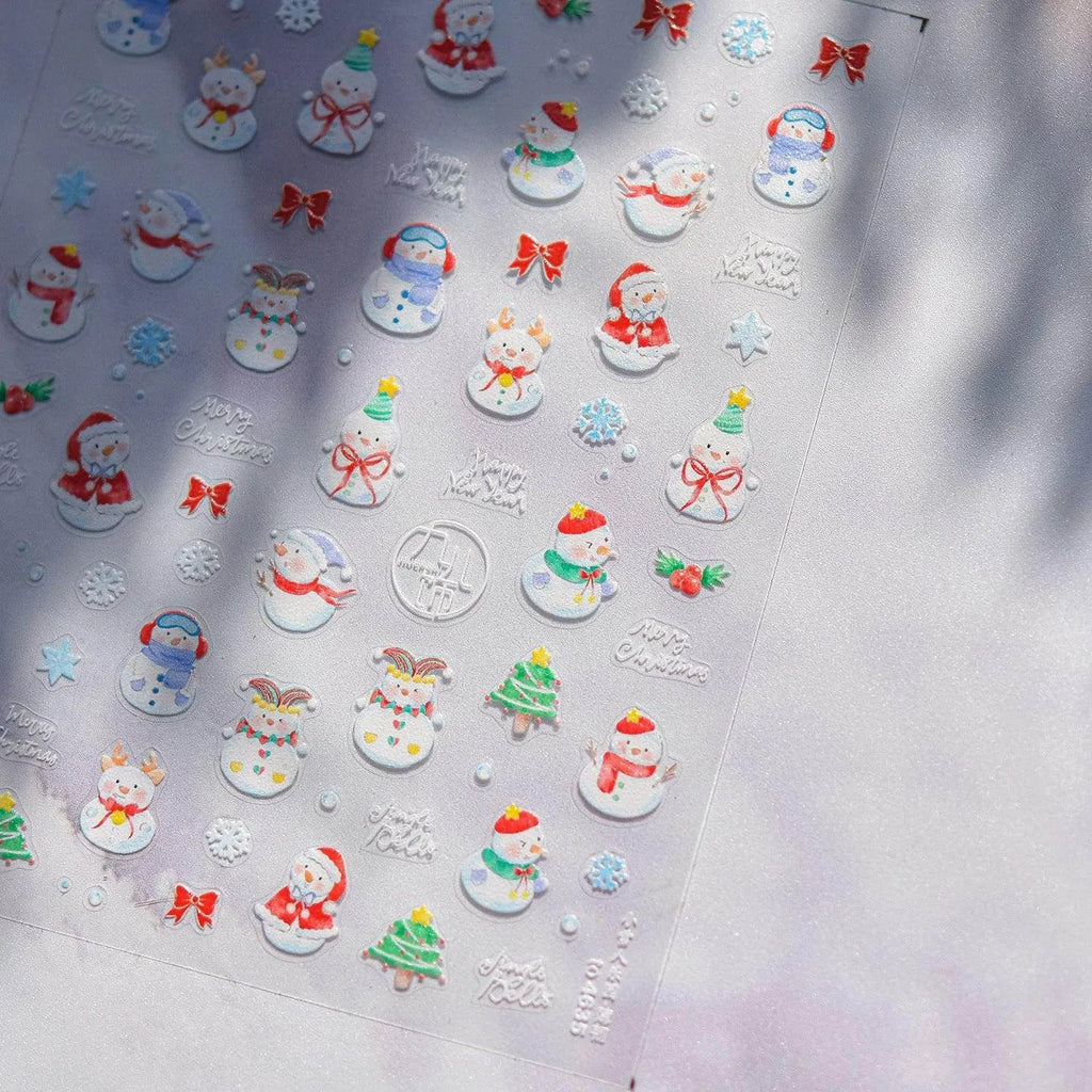 Cutie Snowman Nail Art Stickers Adhesive Embossed Winter Snow Sticker Decals to4635