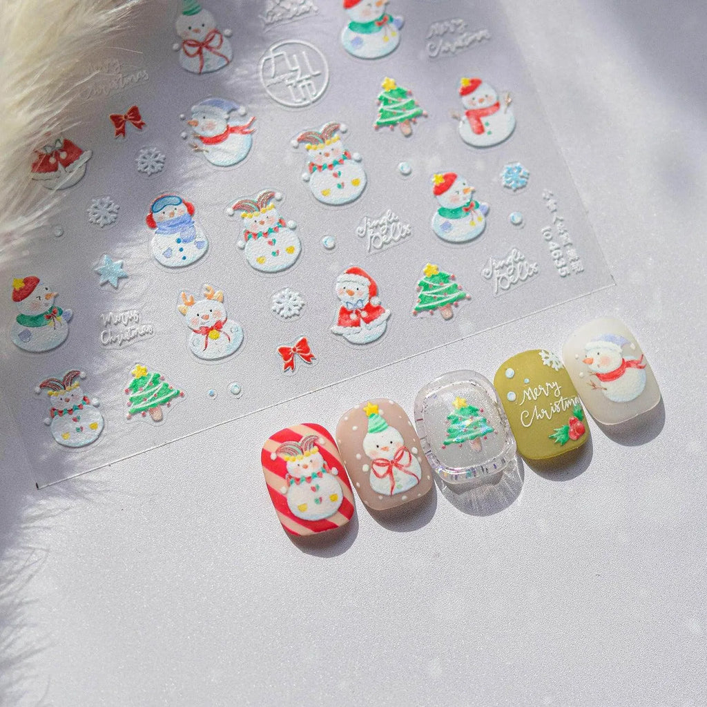 Cutie Snowman Nail Art Stickers Adhesive Embossed Winter Snow Sticker Decals to4635