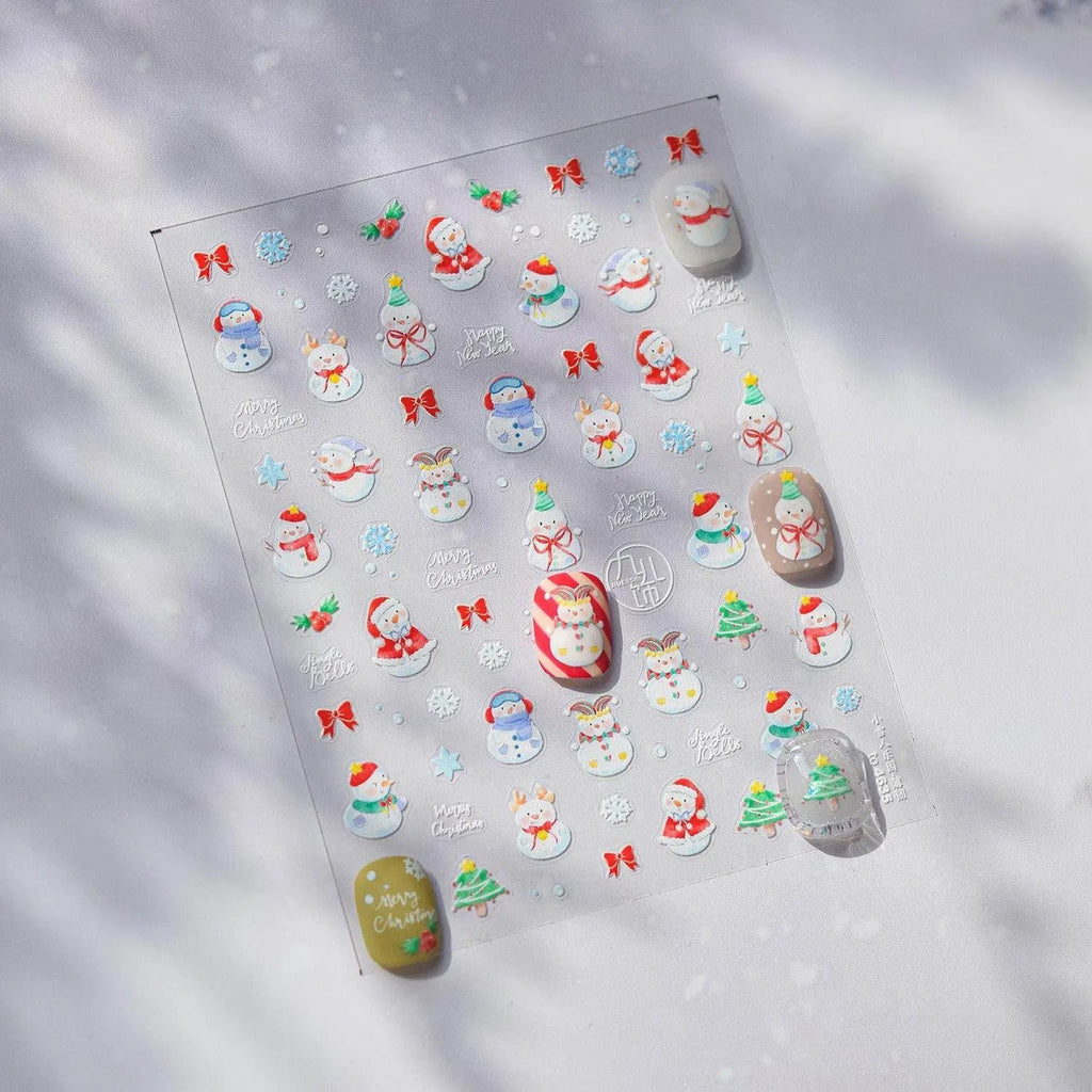 Cutie Snowman Nail Art Stickers Adhesive Embossed Winter Snow Sticker Decals to4635