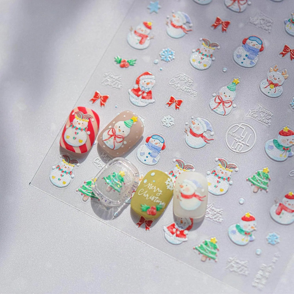 Cutie Snowman Nail Art Stickers Adhesive Embossed Winter Snow Sticker Decals to4635
