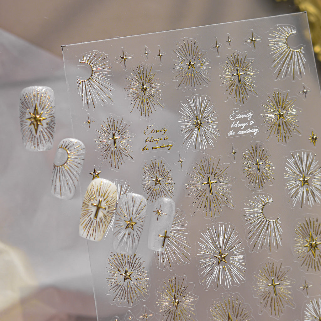 Cyber Metallic Starburst Heart 3D Nail Stickers 5943