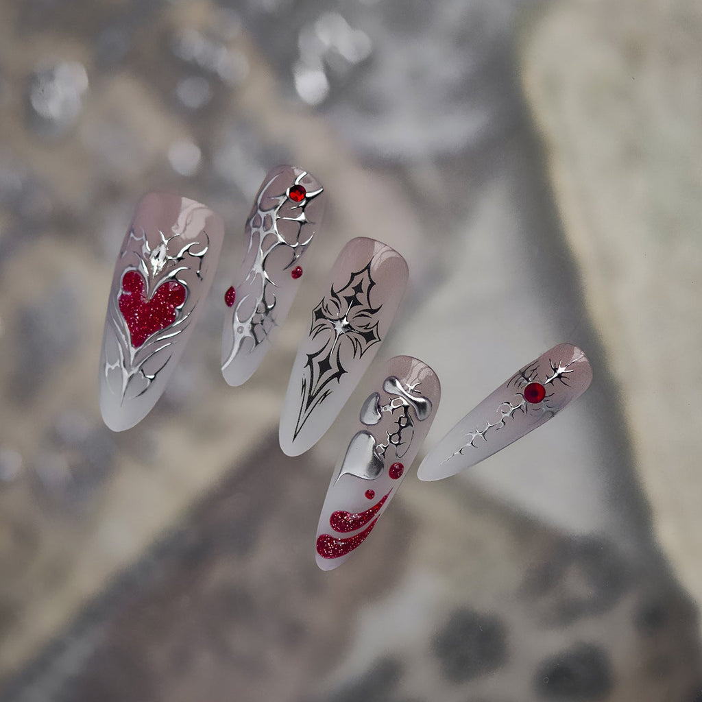 Cyber Sigilism Nail Stickers - Gothic Tribal Heart & Cross Decals 5914