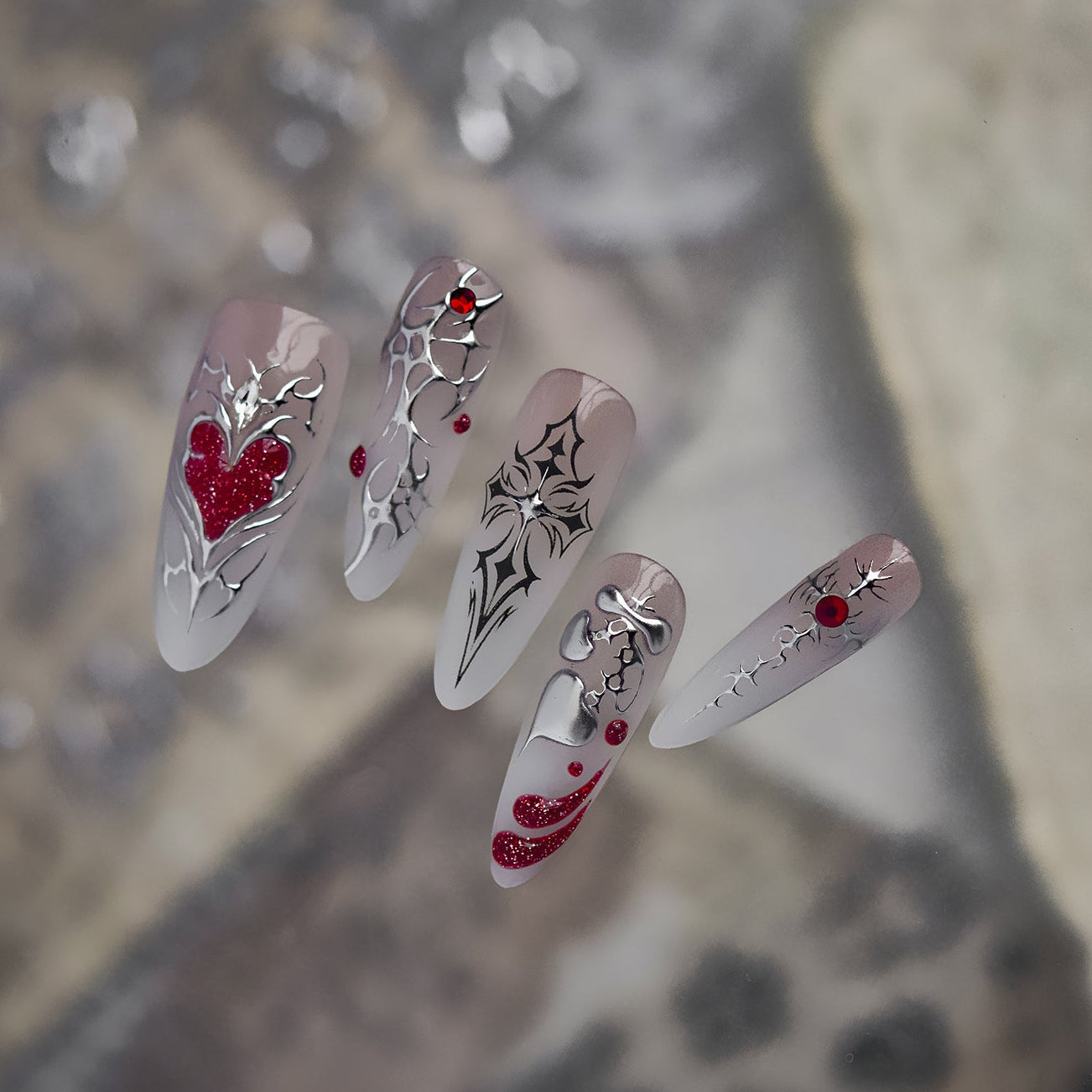 Cyber Sigilism Nail Stickers - Gothic Tribal Heart & Cross Decals 5914