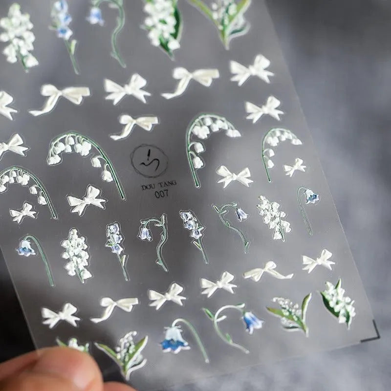 Floral Nail Art Stickers Adhesive Lily Flower Sticker Decals DT007 embossed