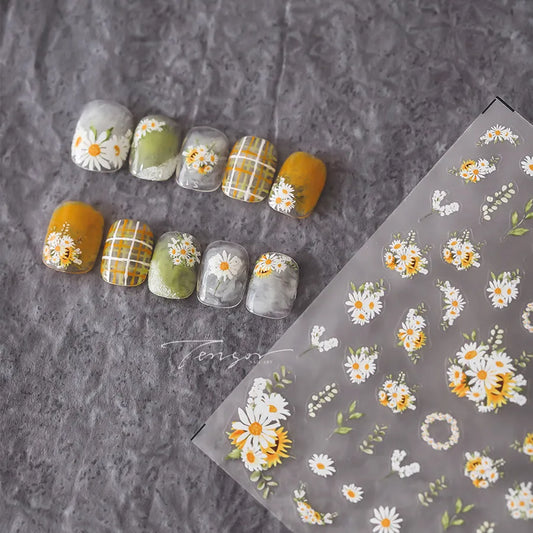 Daisy Nail Art Stickers Daisy Flower Adhesive Embossed Sticker Decals TS2431