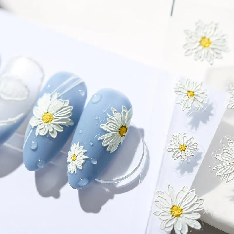 Daisy Flower Nail Art Stickers Adhesive Embossed Floral Sticker Decals 