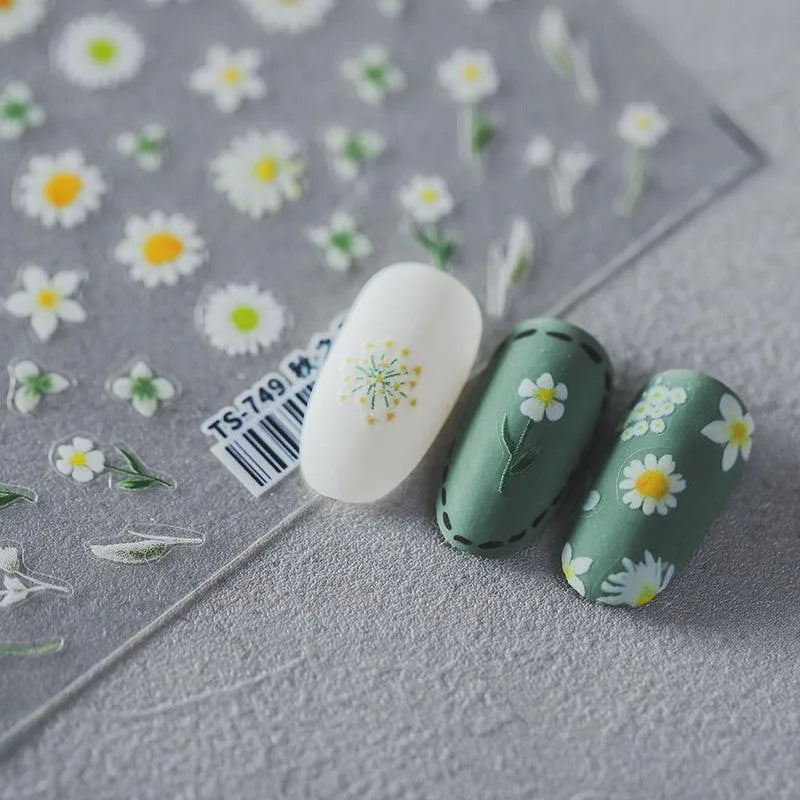 Daisy Flower Nail Art Stickers 3D Floral Adhesive Sticker Decals TS749