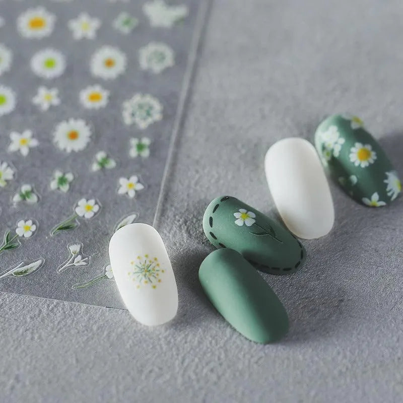 Daisy Flower Nail Art Stickers 3D Floral Adhesive Sticker Decals TS749